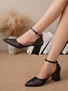 New Chinese Style White High Heel Women's Half-Slip Thin Heel Pointed Toe Lace Embroidery Two-Way Wear Sandals - Black - View 2