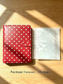 A5 Polka Dot Small Card Storage Album, 4-Pocket 6-Ring Cute Card Collection Binder, PU Leather Cover, Suitable For 2x3 Inch Photo Cards/Trading Cards (Pink/Black/White/Blue/Red) - Rectangle - View 20