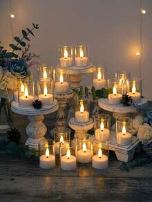 6/12/24pcs Set Flickering Flameless Candle Lights With Timer Remote Control, Battery Powered LED Mini Votive Candles, Suitable For Christmas, Halloween, Valentine's Day, Mother's Day, Dining Table, Room, Wedding, Party, Gift, Holiday - Transparent-warm Light - View 2