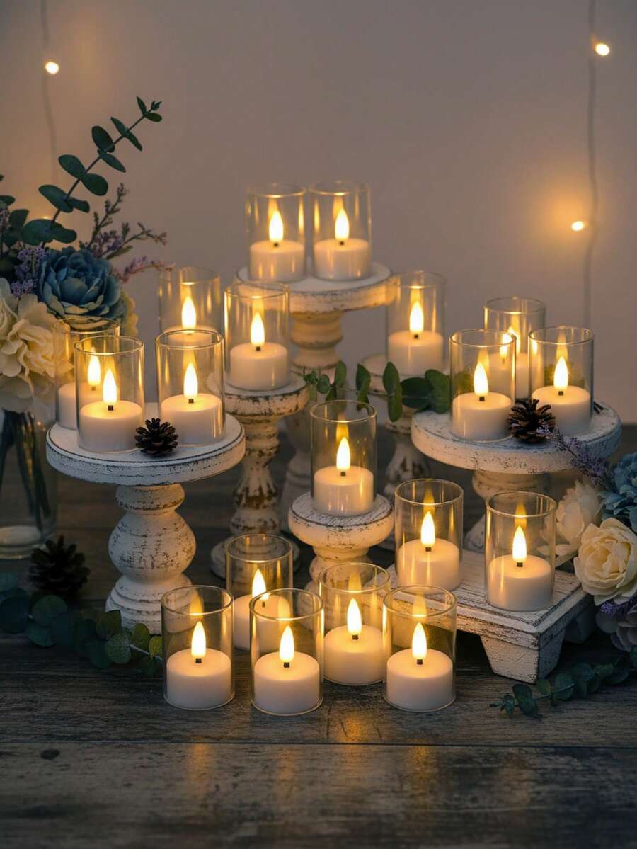 6/12/24pcs Set Flickering Flameless Candle Lights With Timer Remote Control, Battery Powered LED Mini Votive Candles, Suitable For Christmas, Halloween, Valentine's Day, Mother's Day, Dining Table, Room, Wedding, Party, Gift, Holiday