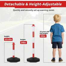 35'' Parking Delineators Post, 8 Sets Traffic Cone Stanchion With Base & 5FT Link Chain - Red And White Striped Chain Barriers For Parking Lot, Driveway, Road Construction - White & Red - View 6
