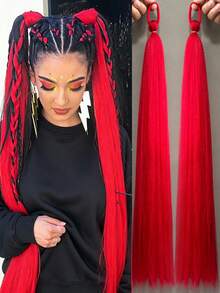 2pcs/Pack (Red+Red) Halloween Ponytail Hair Extensions, With Boxing DIY Braids, Elastic Hair Bands, Synthetic Fiber Twisted Ponytail Hair Extensions, Halloween Wig - Red - View 2