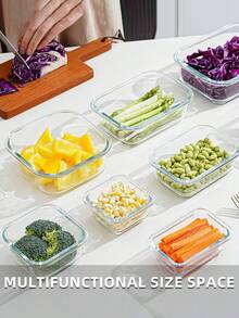 8 piece glass food storage container with leak-proof lid-seal meal preparation and bento box, refrigerator replacement storage box for microwave, oven, refrigerator and dishwasher, perfect for fruits, vegetables and salads, multi-purpose kitchenware | multi-size container | safety lock lid - Multicolor - Ver 6
