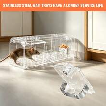 Vandise 4 Pack Humane Mouse Trap, Clear Plastic Live Catch Release Mouse Cage With Stainless Steel Bait Container, Reusable No‑Kill Rodent Traps For Indoor Outdoor Home Kitchen Garage Basement - White - View 7