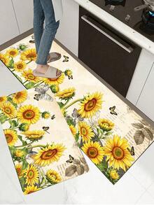 1/2pcs Vintage Diatomaceous Earth Bath Mat, Autumn Sunflower Pattern, Super Absorbent, Non-Slip, Perfect For Bathroom, Kitchen And Dining Room, Quick Drying, Ideal Home Decor And Bathroom Mat Gift, Holiday Gift! - Multicolor - View 6