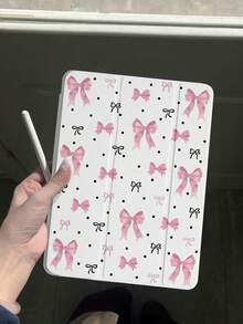 1件粉黑蝴蝶結波點平板保護殼，適用於iPad Mini 4/5/6/7/Air/Air 2/9.7/10.2/10.5/10.9 (Air 4-Air 8)/Pro 11/10th Gen/A16/Pro 11 2024、Galaxy A8，彩繪圖案軟殼，三折支架，自動休眠/喚醒，內置筆槽，不含筆 - 彩色 - 查看 3