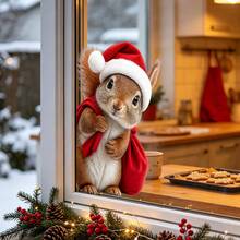 1/2pcs Squirrel Christmas Window Stickers, Christmas Squirrel Glass Decals, Vinyl Reusable, Suitable For Living Room And Bedroom Christmas Home Decor - Multicolor - View 8