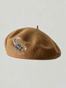1 buah Topi Beret Pria Musim Gugur/Dingin, Desain Kalajengking Berhiaskan Berlian Imitasi, Topi Hangat Wol Kasual Jepang, Desain Niche Premium, Topi Vintage yang Dapat Dilepas - Satu-Ukuran - View 10