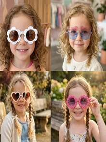 1/4/8pcs 2026 New Cute Dual-Color Cat Bowknot Design Sunflower Heart-Shaped Fashion Square Frame Glasses For Boys Girls Infants - Multicolor - View 3
