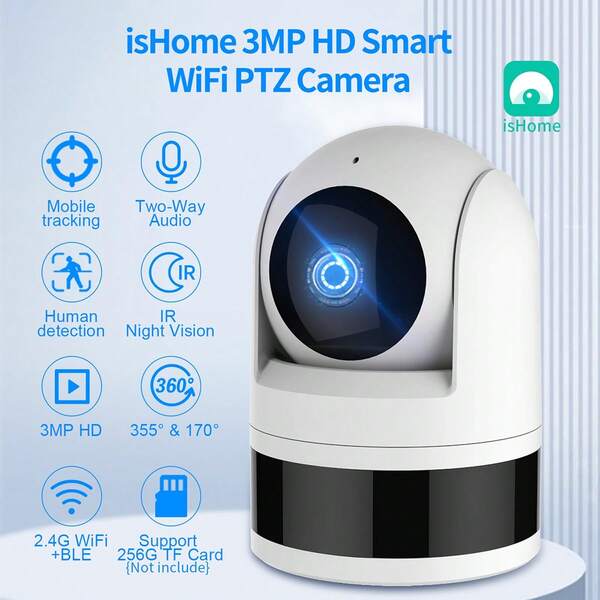 Tuya Smart Indoor Security Camera, 3MP HD WiFi & Bluetooth Home Surveillance Cam, Two‑Way Audio, Human Motion Tracking, Night Vision, APP Alarm Notification, Supports Up To 256G SD Card, For Pet & Home Monitoring