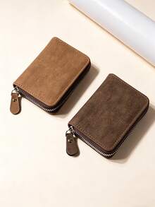 Dompet Kartu Minimalis Retro Matte Unisex dengan Resleting, Dompet SIM Kapasitas Besar dengan Banyak Slot, Dompet Koin Pendek Portabel Baru untuk Pria - MultiWarna - View 2