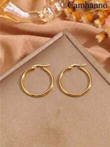 Camhanno 1對極簡不鏽鋼鏈條耳環，適合女性日常裝飾 - 金色 - 查看 5