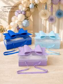 1pc Transparent Gift Box With Colorful Base, Bow And Handle, 7 Colors Available, Suitable For Christmas, Saudi National Day Party Favors, Wedding, Engagement, Birthday, Bridal Shower And Celebration Display, Gift Not Included - Multi-color - View 9