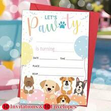 10 Party Invitation Cards And 10 Envelopes, Double-Sided Celebration, Perfect For Birthday, Graduation, Back To School, Or Friendship Day Celebrations, Elegant Stationery, Dog Party, Dog Lovers - A - View 5