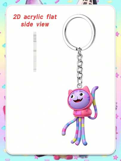 MASSDI 1pc Gabby Dollhouse Colorful Cartoon Cat 2D Acrylic Keychain, Kawaii Flat Pendant With Metal Key Ring, Cute Lightweight Bag Charm For Purse, Backpack, Handbag, Car Keys, Luggage, Daily Accessories, Party Favor, Birthday Gift For Cat Lovers
