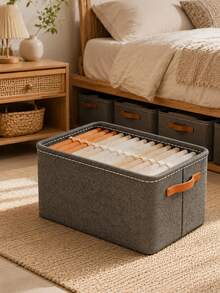 Underbed Storage Bag, Large Capacity Gray Fabric Organizer With Reinforced Handles, Foldable Clothes Blanket Bedding Storage Box For Bedroom Closet Dorm Apartment, Space Saving Home Organization - Grey - View 3