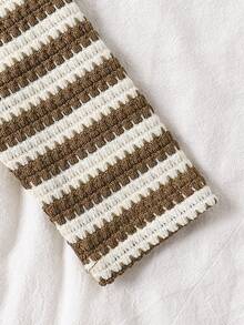 2pcs Autumn/Winter 3-7Y Girls Striped Jacquard Lace Long Sleeve Base Layer, Suitable For Daily Wear, Cute Casual, Student School Outfit Long Sleeve - Brown - View 7