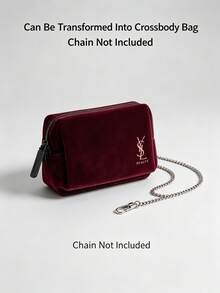 Yves Saint Laurent YSL Saint Laurent Burgundy Velvet Zipper Makeup Bag, Luxury High-End Cosmetic Storage Bag - Burgundy Velvet - View 7