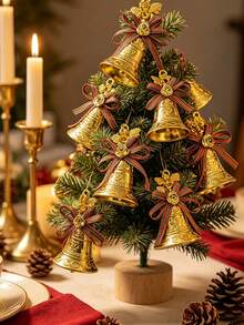 6/1pc Christmas Hanging Bell Decorations, Plastic Bells With Bow Decorations - Golden Bell Christmas Tree Decorations, Suitable For Holiday Parties, Christmas Tree Decorations, Festive Decorations, Decorating Doors - one-size - View 5