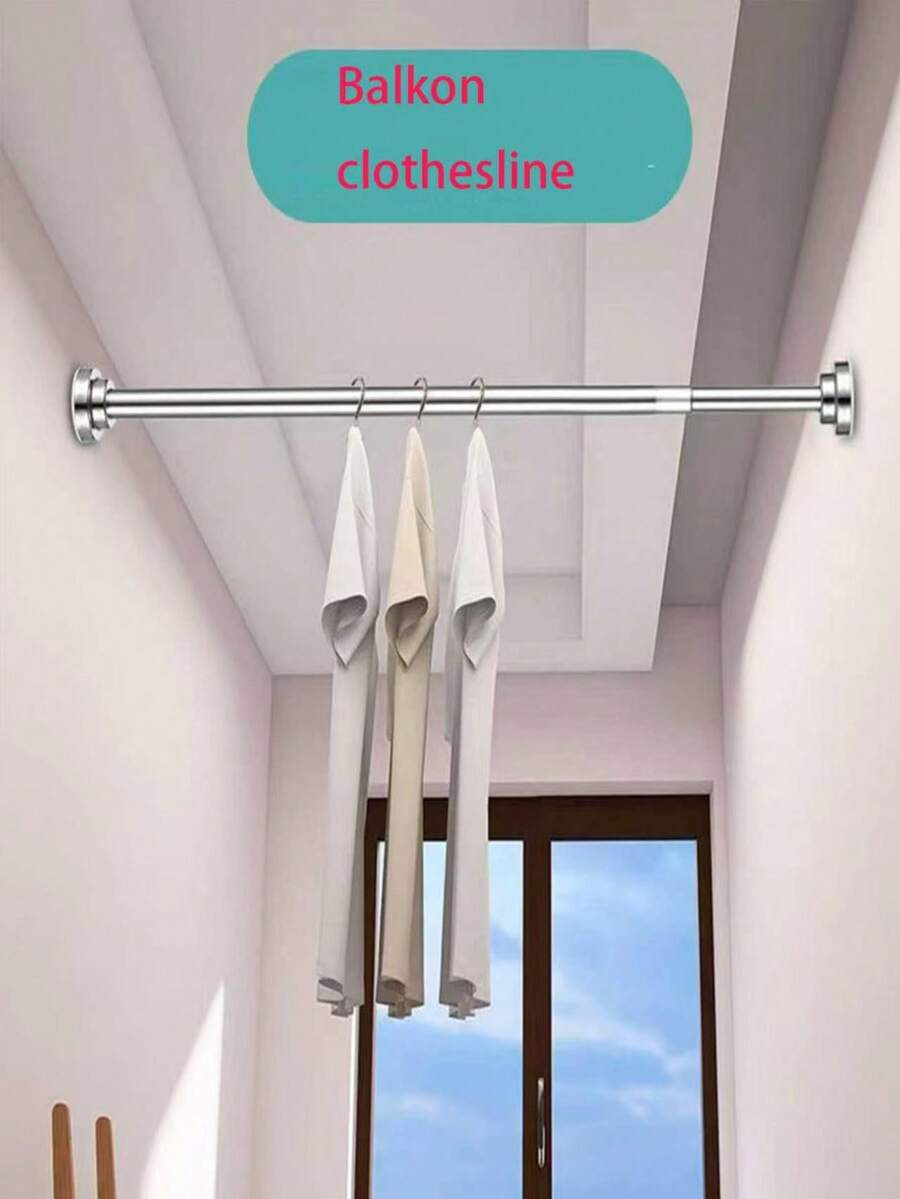 1pc Extra Long Stainless Steel Telescopic Shower Curtain Rod, Curtain Rod, Door Curtain Rod, Closet Rod, Shower Rod, Tension Rod, Clothes Drying Rod, Pull Rod, Curtain Rod, Closet Hanging Rod, Extendable Rod, Laundry Drying Rod, Hanging Rod Bracket, Kitchen Utensil Storage Rod, Black Room Divider, Spring Curtain Rod, Spring Shower Rod, No Drilling Required, Adjustable Bathroom Divider Spring Rod - A - View 1