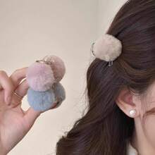 Autumn/Winter Cute Fluffy Hair Clips Small Claw Clips Bangs Clips Plush Hair Accessories Rabbit Fur Cherry Hair Clips - Multicolor - View 4