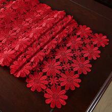 HXARTMIS 1PC Multicolor Daisy Hollow Crochet Lace Table Runner, Lightweight Floral Mesh Tablecloth, Long Dressing Table Decor Flag, Suitable For Dining Table, Wedding, Tea Party, Kitchen And Home Decor - Red - View 7