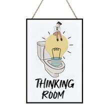 Funny Bathroom Wall Decor Wooden Sign, Waterproof Humorous Plaque, Bathroom Home Decor, Modern Quote Design, Black And White Wall Art, Modern Minimalist Thinking Room Humorous Style, 12x8 Inches - A - View 8