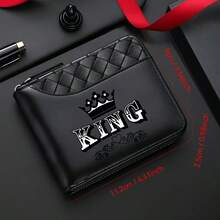 KING Crown Print Men's Zipper Wallet,Multi-Card Slot,Coin And ID Integrated Short Wallet,PracticalGiftforMen,Boyfriend For Birthday Or Valentine's Day - Multicolor - View 5