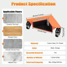 Ubfhonsi Household Mover - Triangle Moving Wheel -4-Piece Set Triangular Furniture Auxiliary Moving Tool - Black + Orange - View 8