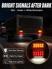 GLANBERT 2pcs LED Square Tail Lights 12V 3 Colors Yellow/Red/White 20LED Trailer Brake Lights Turn Signal Lights For RV Car Pickup Truck - Square Lamp - View 12