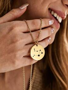 1 pieza Collar personalizado con órbita de constelación del zodiaco, patrón del zodiaco grabable, colgante redondo de lujo, joyería de regalo de cumpleaños, cadena de clavícula de acero inoxidable con diseño de animal lindo, regalo para mujeres, regalo conmemorativo del Día de la Madre, regalo conmemorativo de aniversario de pareja, joyería de acero inoxidable de lujo para mujeres, regalo personalizado, regalo de cumpleaños, regalo de temporada de graduación, regalo de viaje, regalo del Día de la Madre, regalo de accesorio de Pascua - Multicolor - Ver 7
