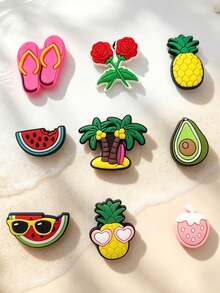 9pcs Summer Watermelon & Pineapple Series DIY Shoe Charms, Suitable For Keychains, Sandals, Beach Bags, Etc., PVC Material, Fit For Clogs And Other Shoe Styles, High-Quality Popular Decorative Accessories, Perfect Gift For Christmas, Birthday, Party And Other Occasions - View 2