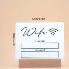 3件組櫸木底座WiFi密碼指示牌，可擦拭標記壓克力牆飾，適用商店、咖啡廳、餐廳、居家房間裝飾禮品 - 白色 - 查看 3