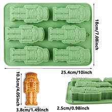 1pc 6-Cavity Soldier-Shaped Silicone Baking Mold, For Cupcakes, Cake Decorations, Chocolates, Ice Cubes And Other Baked Goods, Baking Kitchen Tool, Holiday Gift, Creative DIY - Green - View 2