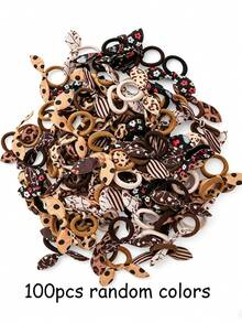 100pcs Girls Leopard Print Bow Hair Ties, Elastic Comfortable Hair Accessories For Kids - Multicolor - View 6