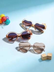 1 Set 3pcs Kids 4-8 Years Old Sequin Heart-Shaped Fashion Glasses, With Bow And Flower Decoration, PC Frame Cute Princess Style, Suitable For Party, Vacation, All Seasons Wear - Multicolor - View 1