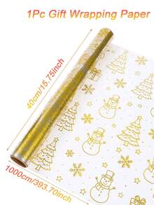1 Roll Christmas Transparent Cellophane Wrapping Paper, With Snowman, Christmas Tree, Snowflake Patterns, Holiday Gift Wrapping Paper, Floral Wrapping Paper, Waterproof Wrapping Paper, Bouquet Supplies, Christmas Gift Decoration, Christmas Decoration, Christmas Ornament, Christmas Party Supplies, Christmas Gift, Christmas Home Decor, Holiday Home Supplies, Winter Party Supplies, Holiday Wrapping Supplies, Floral Art, Handmade Wrapping - Gold - View 9