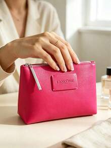 Lancôme Lancome Bright Pink Faux‑Leather Cosmetic Pouch With Brand Label, Multi‑Purpose Travel Makeup Storage Bag, Portable And Durable, For Personal Use And Gift Giving, LANCOME‑GIFT‑16 - Hot Pink - View 7