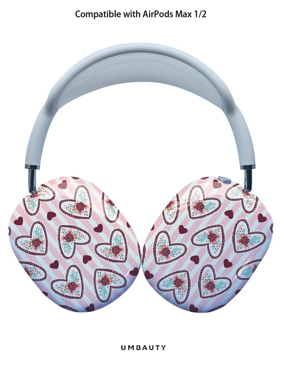 GIIPPA Glossy Hard Ear Cup Protective Cover, Heart Pattern, Unisex Anti-Scratch Shell, Compatible With AirPods Max 1/2 Oval Over-Ear Headphones, Suitable For Daily Commute, Campus, Cafe, Travel, Picnic And Other Scenarios, Matching Accessories - Red - View 1