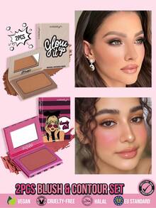 MISSLYN 2Pcs GLOW IT UP! Bronzing & Contouring Powder & LOVELY GIRL Powder Blush Set, Silky Blendable Pigment, Natural Warm Glow, Face Palette Cheek/Contour, Daily/Summer/Party, Y2K/Soft Glam/Sun-Kissed, Blush & Bronzer Set - #16+#16 - View 1