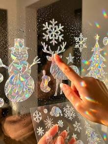 Christmas-Themed Iridescent Static-Cling Window Decal (Reusable); Suitable For Christmas Party Decor, Glass Decorations, Party Favors, Floor-To-Ceiling Window Styling, And Home Decoration To Create A Festive Atmosphere. - Multicolor - View 3
