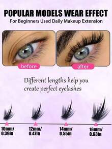 216 Clusters D Curl Spiky False Eyelash Clusters, Dramatic Voluminous Lightweight Spiky Single Cluster Eyelashes, Soft Reusable DIY Eyelash Extension Kit, Suitable For Daily, Date, Party, Photo And Nightclub - D - View 2