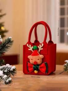 Christmas Felt Square Treat Gift Tote Bag, Handheld Holiday Goody Pouch With Adorable Reindeer Applique Bow Bell Detail, Festive Apple Candy Storage Bag For Xmas Party Home Gifting Adults, Cute Winter Favor Sack For Holiday Celebrations - Multicolor - View 5