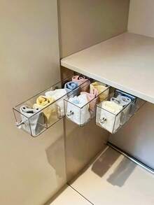 2/1pc Drawer-Style Sock Organizer, High-Quality Closet Divider Storage Box, Wall-Mounted Adhesive Design, No-Drill Installation, Space-Saving For Wardrobe, Suitable For Socks, Underwear, Scarves, Belts And Other Small Items, Ideal For Homes With Limited Closet Space, Transparent Multi-Compartment Design, Perfect Gift, Drawer-Style Storage,Travel Essential,Room Decor - Clear - View 3