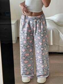 1pc Women's Plush Star Pattern Fluffy Pants, Elegant, Glamorous, Charming, Casual, Suitable For Vacation, Warm For Autumn/Winter, Cozy - Multicolor - View 4