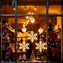 3pcs Christmas Window Hanging Decor Snowflake Suction Cup LED Lights, Indoor Atmosphere Decoration Lights, Suction Cup Snowflake Curtain Lights, Battery Powered (Batteries Not Included), Holiday Party String Lights, Suitable For Christmas - Multicolor - View 5