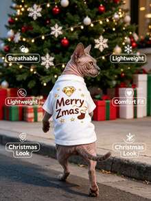 1pc Christmas Holiday Print Pet Shirt, Lightweight & Breathable Casual Style, Suitable For Dog And Cat Holiday Outfit - Multicolor - View 3