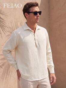 Men's Versatile Half-Button Long Sleeve Shirt, Commuter Essential - Apricot - View 5
