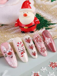 Christmas Deer Nail Art Stickers 5D Embossed Deer Christmas Snowflake Heart Pattern Adhesive Cute Cartoon Reindeer Nail Decoration Stickers - Multicolor - View 4