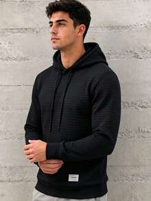 Men's Casual Versatile Solid Color Textured Sweatshirt - Black - View 4
